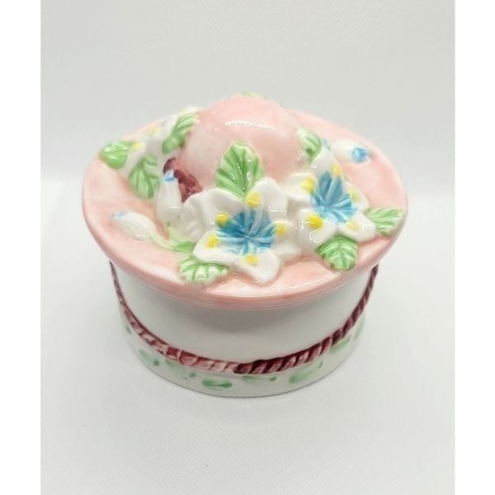 Floral Trinket Box W/ Vtg Hat Shaped Lid